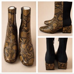 French Connection Snakeskin Statement Boots 🐍 Square Toe Block Heel